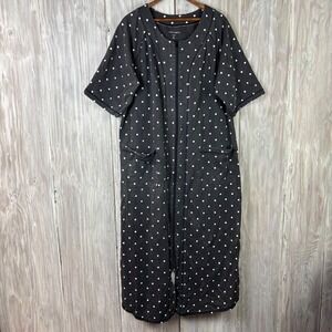 Dreams & Co Polka Dot‎ Zip Front Short Sleeve Lounger Robe Dress 14/16 M Caftan